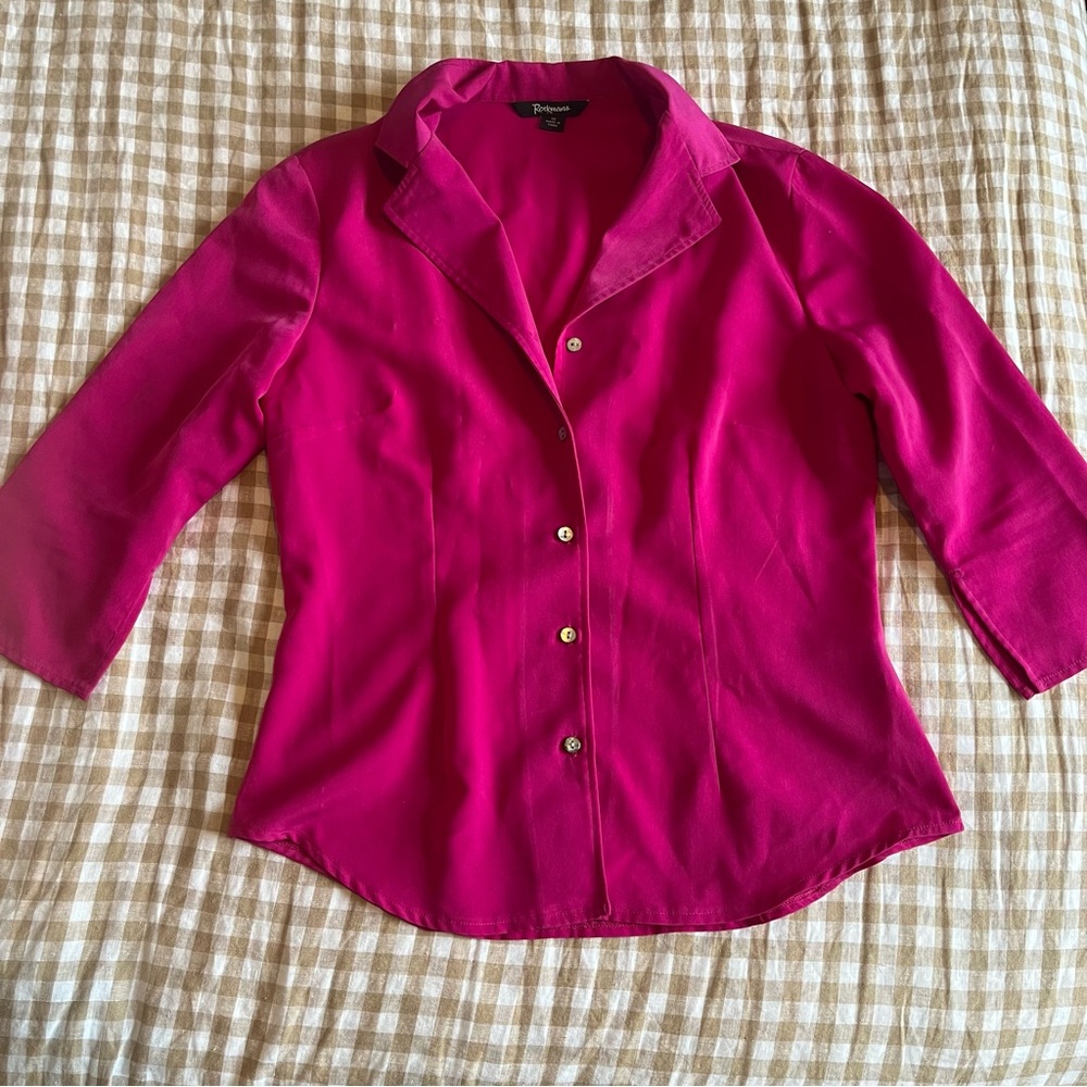 preppy 3/4 sleeve fuschia blouse